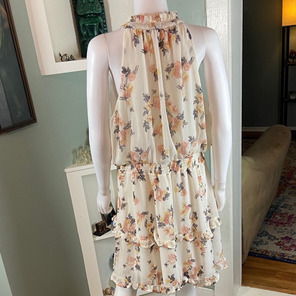J for Justify Floral Sleeveless Tank Sun Mini Dress Sheer Ruffle 1X Sheer - Picture 10 of 13